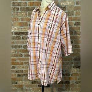 Vintage phat farm plaid checkered gold button down short sleeve men’s shirt XXL